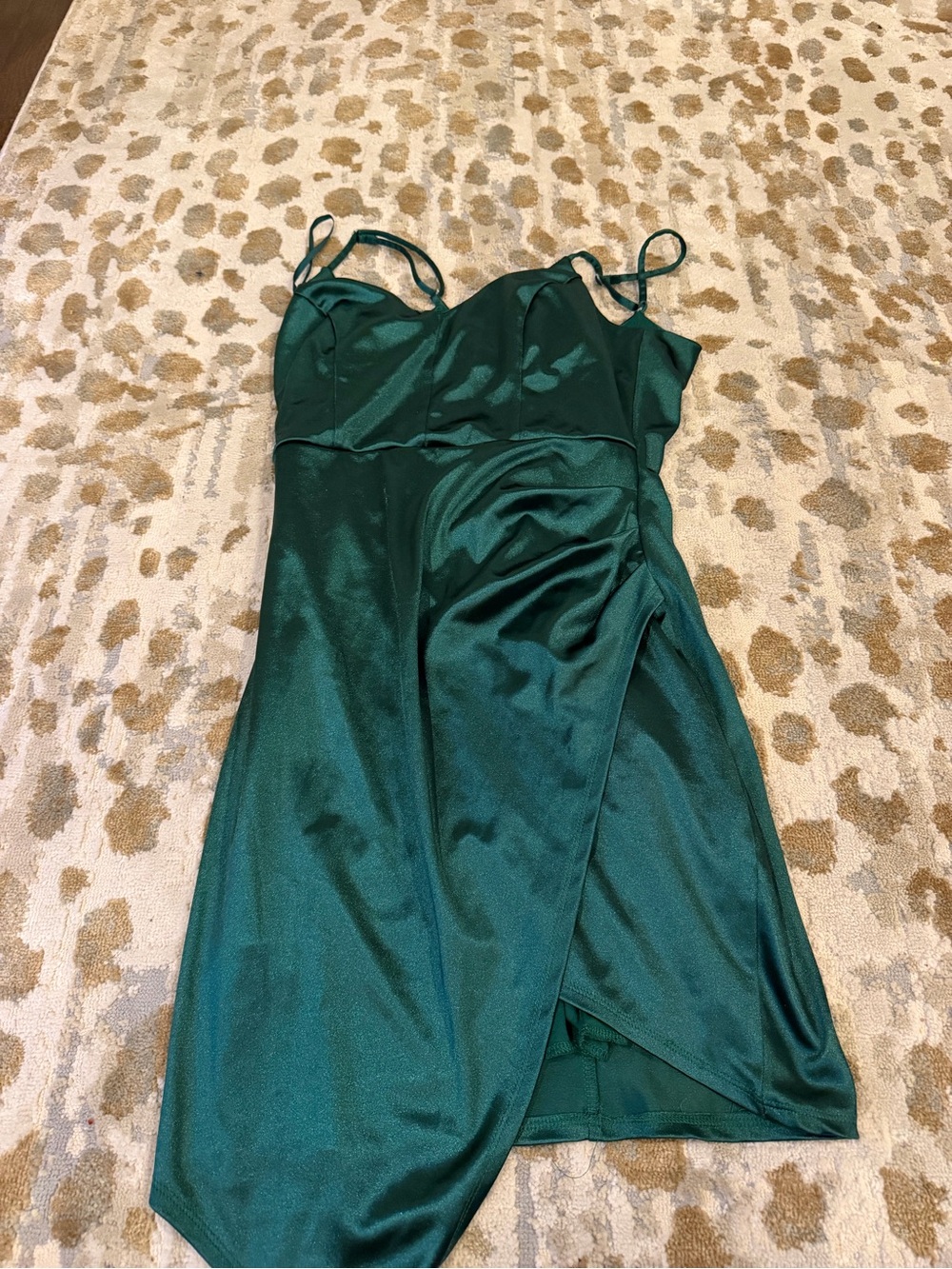 Emerald Slip Midi Dress with Draped Skirt